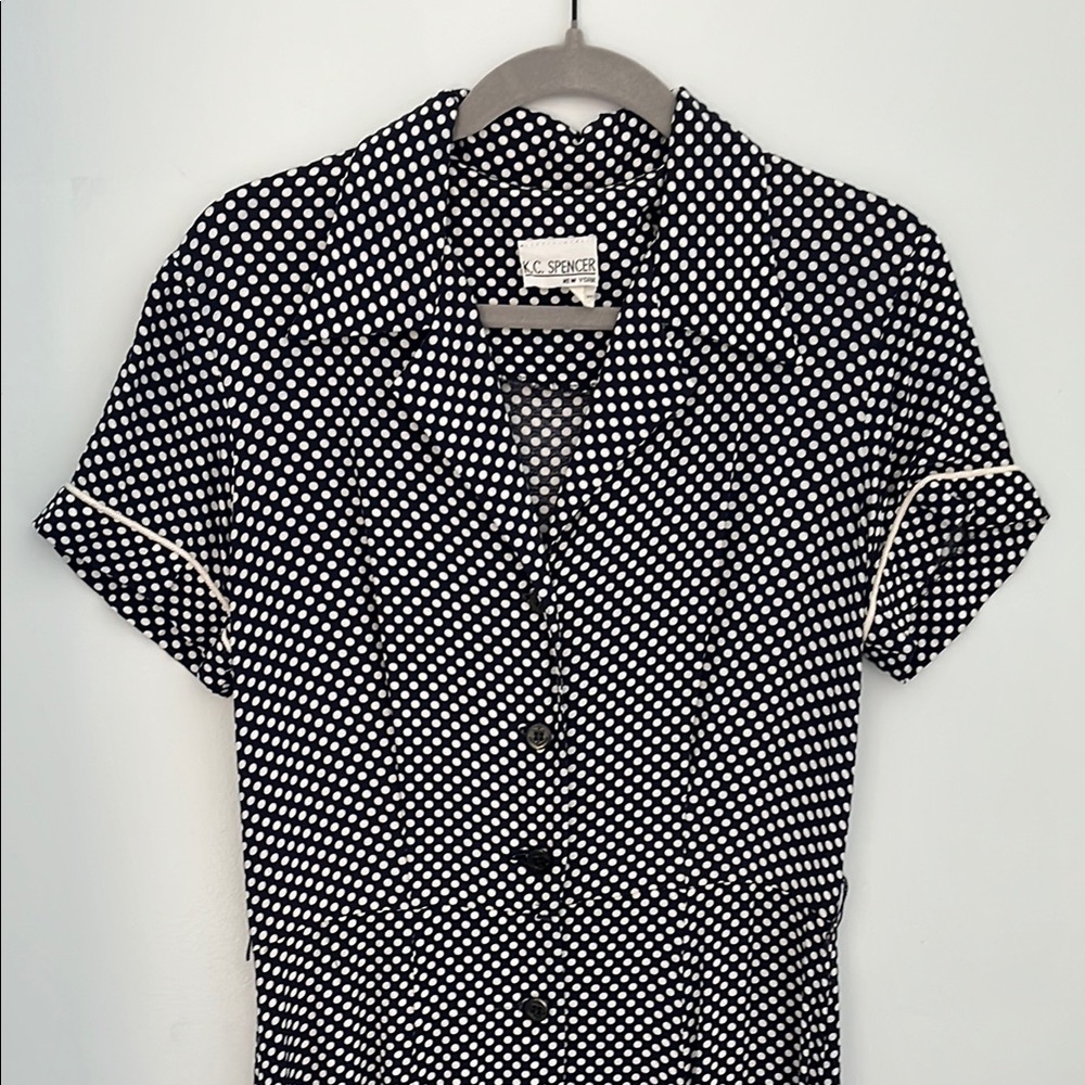 Vintage K.C. Spencer Nautical Navy Polka Dot Dress